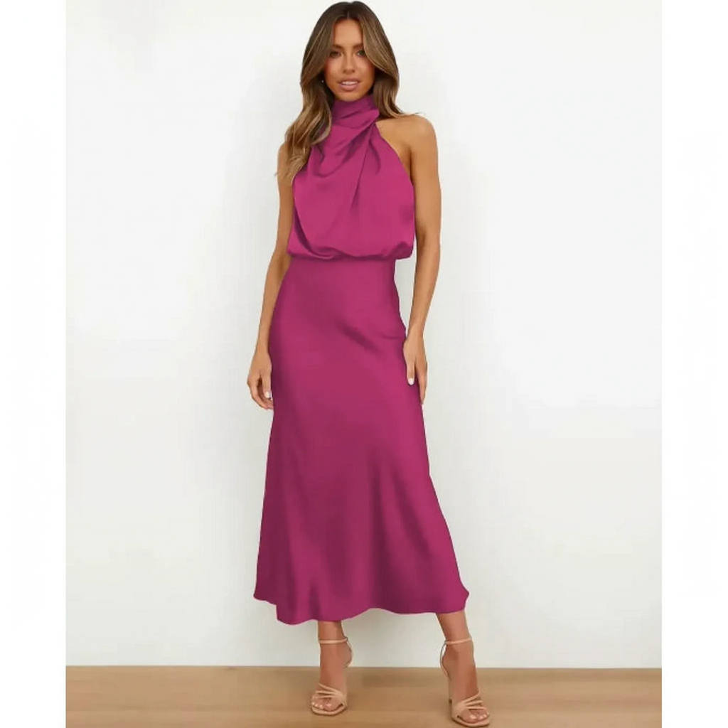 Luminia - Draped Halter Neck Midi Dress