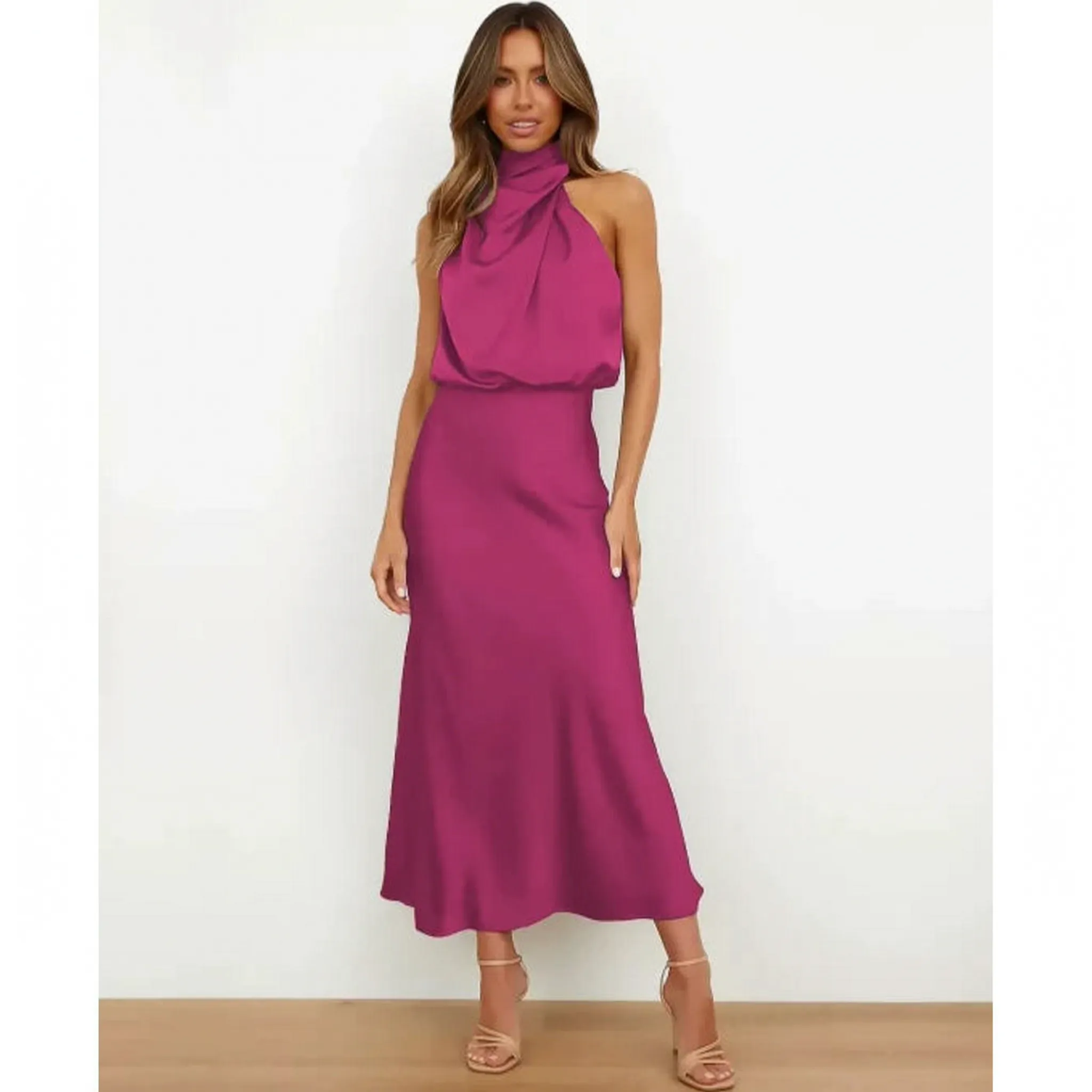 Luminia - Draped Halter Neck Midi Dress
