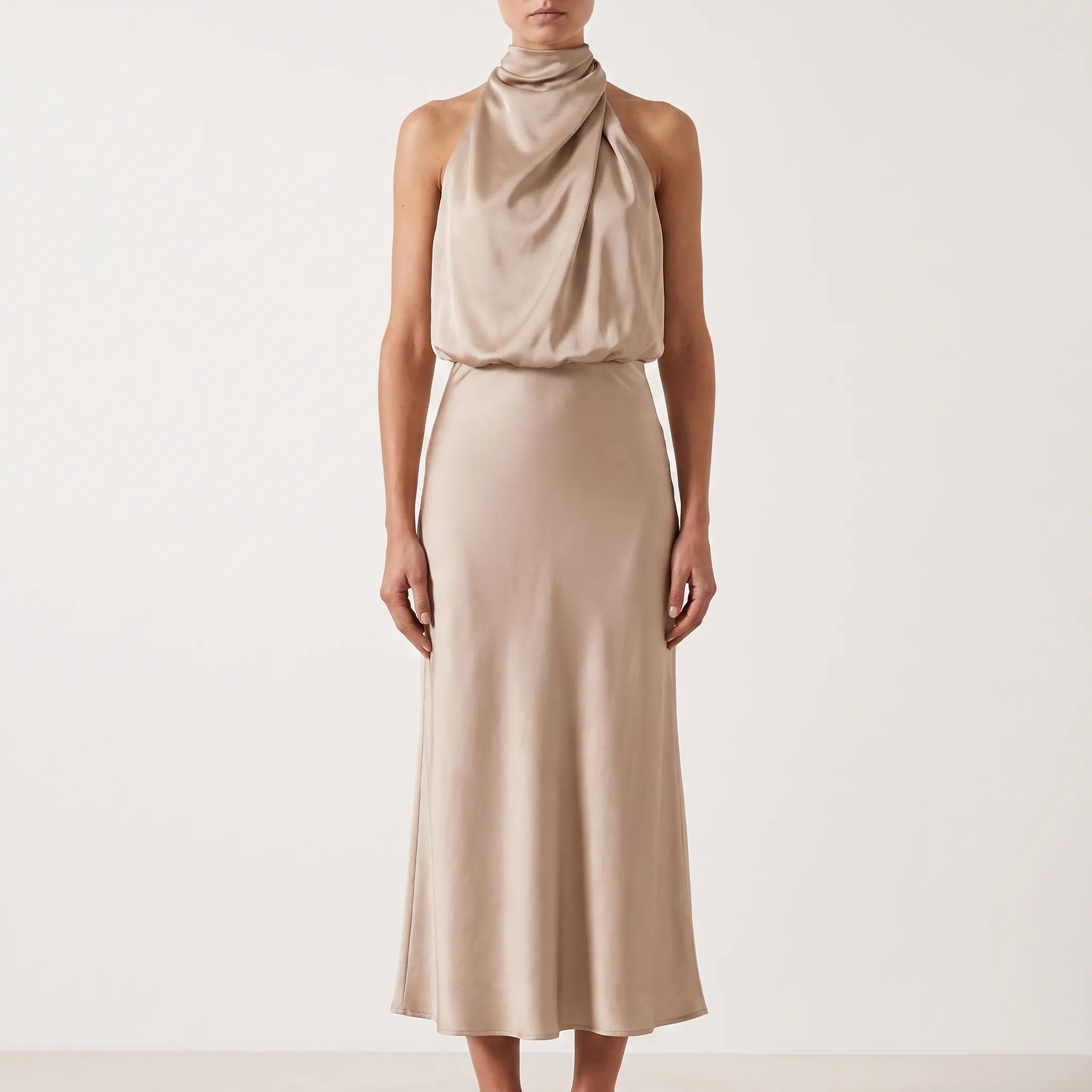 Luminia - Draped Halter Neck Midi Dress