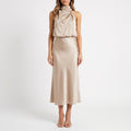 Luminia - Draped Halter Neck Midi Dress