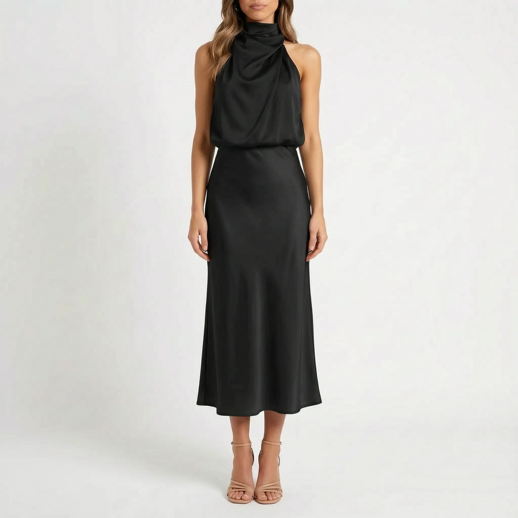 Luminia - Draped Halter Neck Midi Dress
