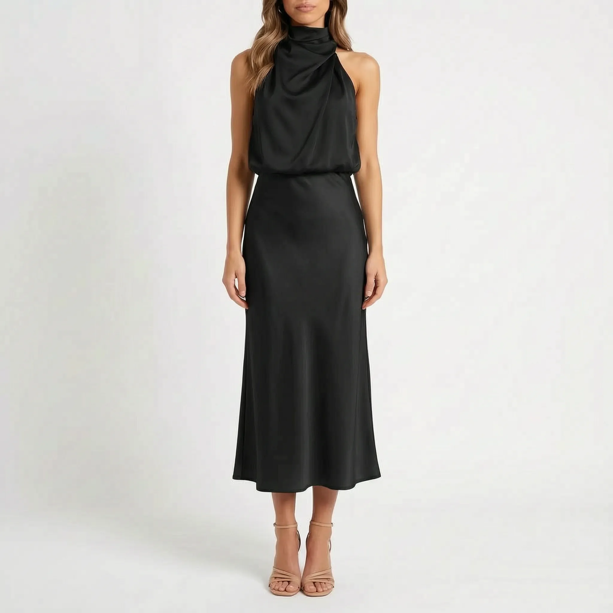 Luminia - Draped Halter Neck Midi Dress