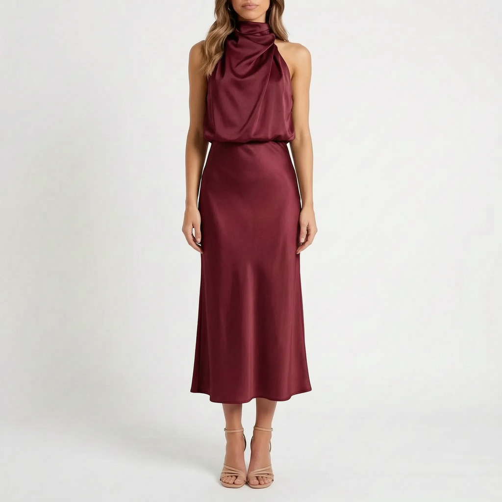 Luminia - Draped Halter Neck Midi Dress