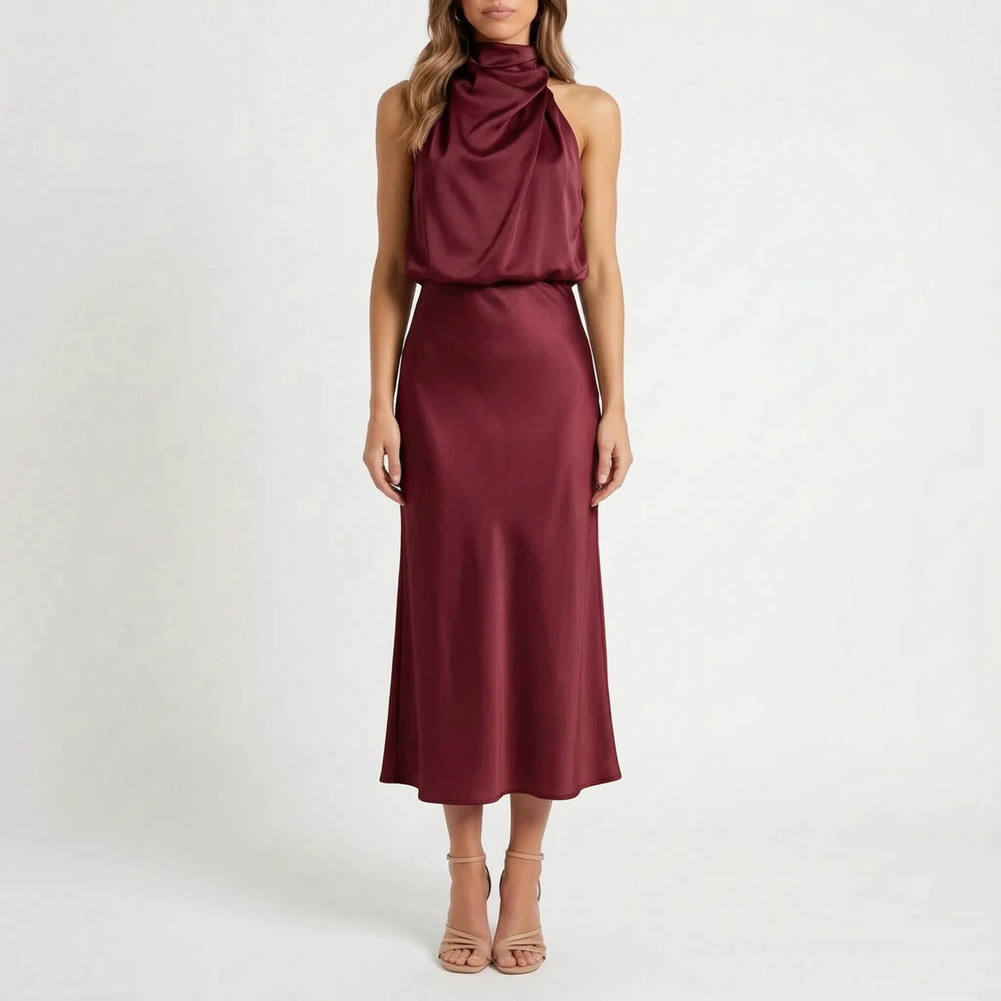 Luminia - Draped Halter Neck Midi Dress