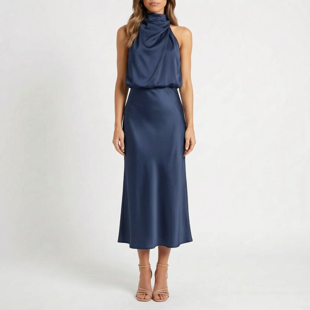 Luminia - Draped Halter Neck Midi Dress