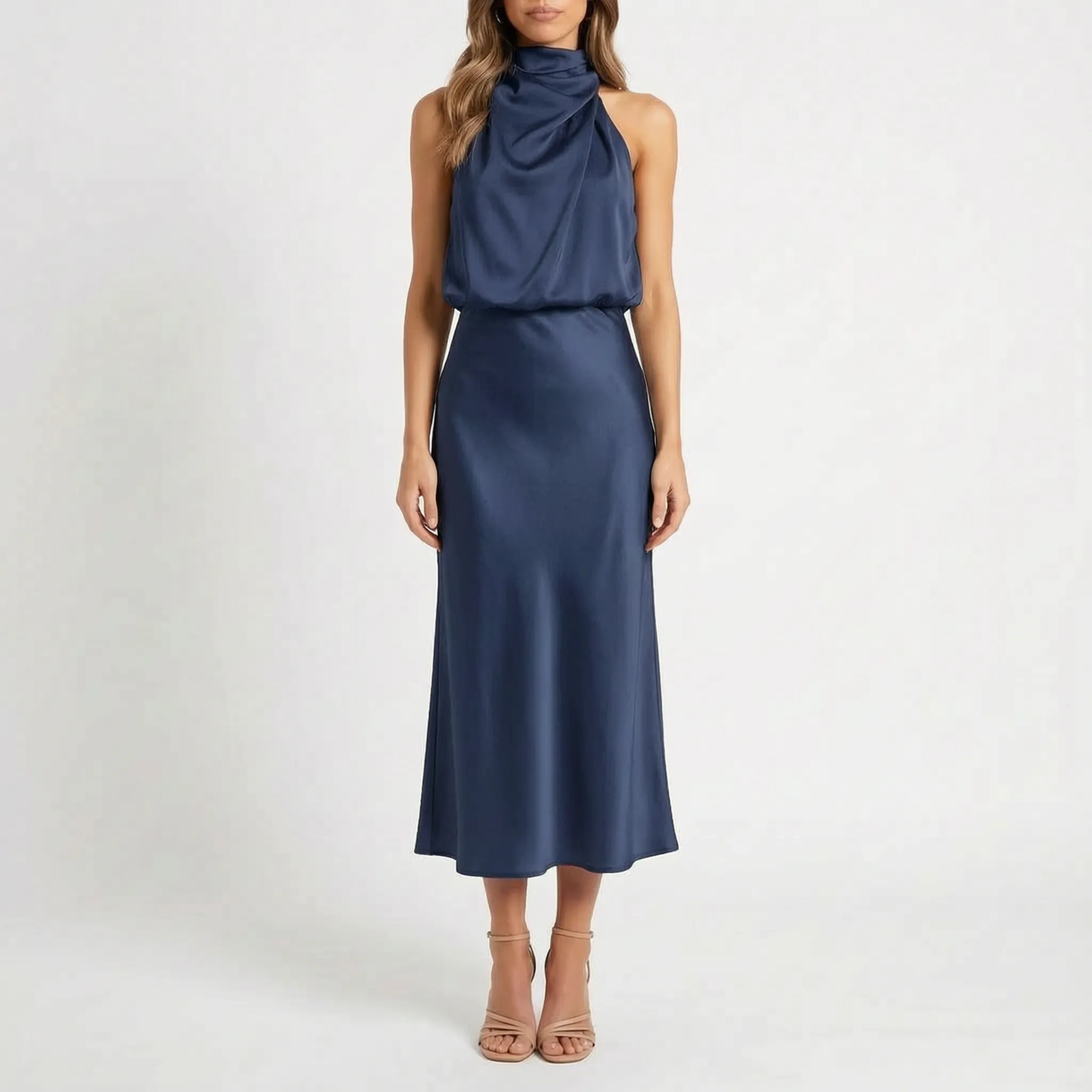 Luminia - Draped Halter Neck Midi Dress