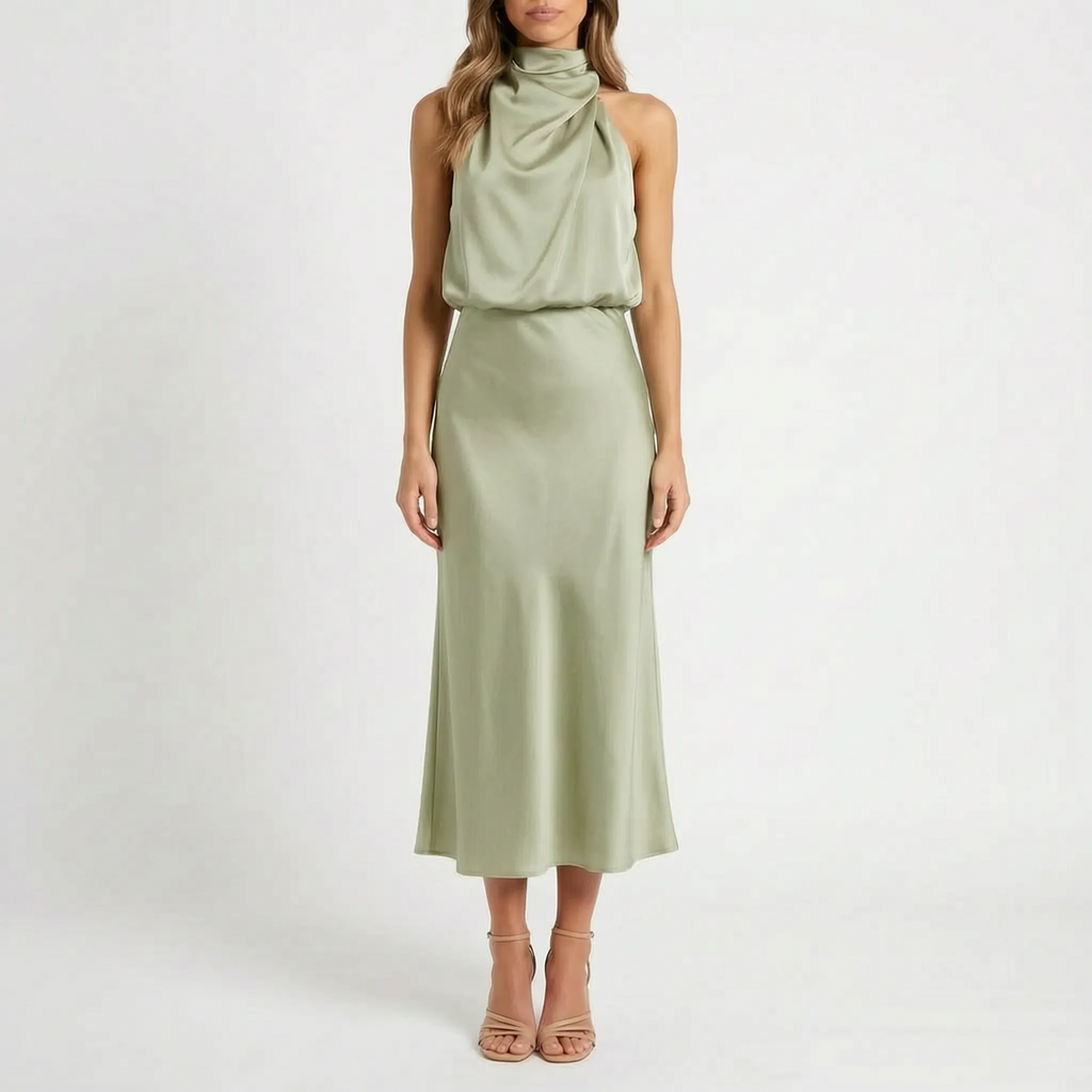 Luminia - Draped Halter Neck Midi Dress