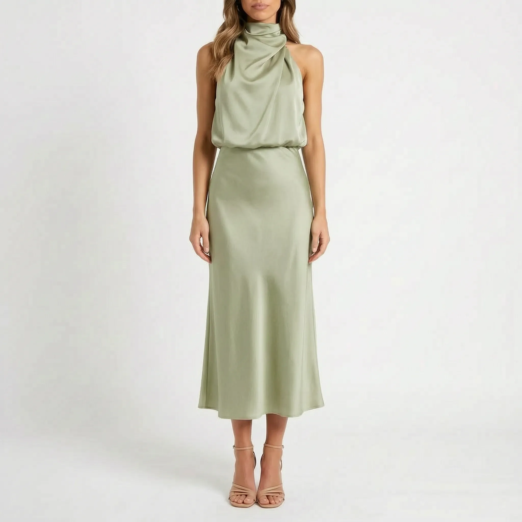 Luminia - Draped Halter Neck Midi Dress