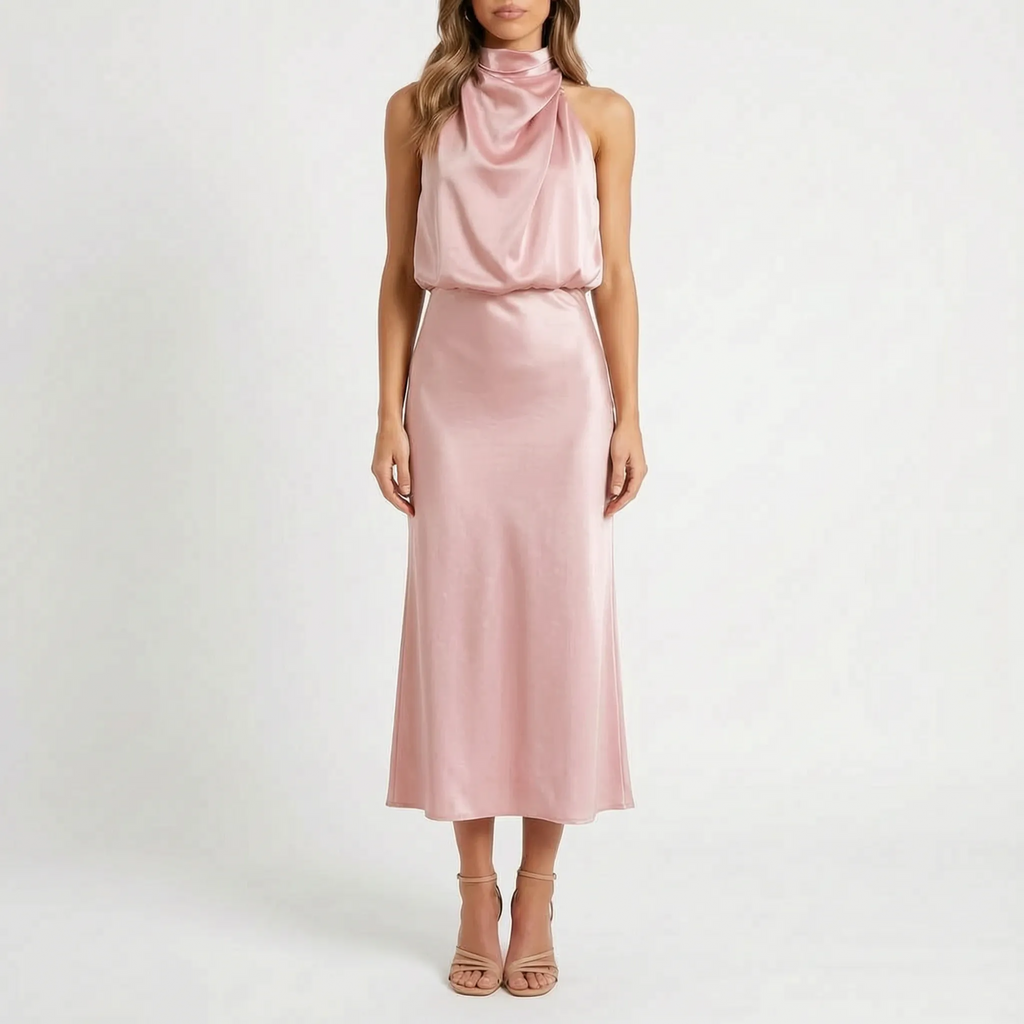 Luminia - Draped Halter Neck Midi Dress