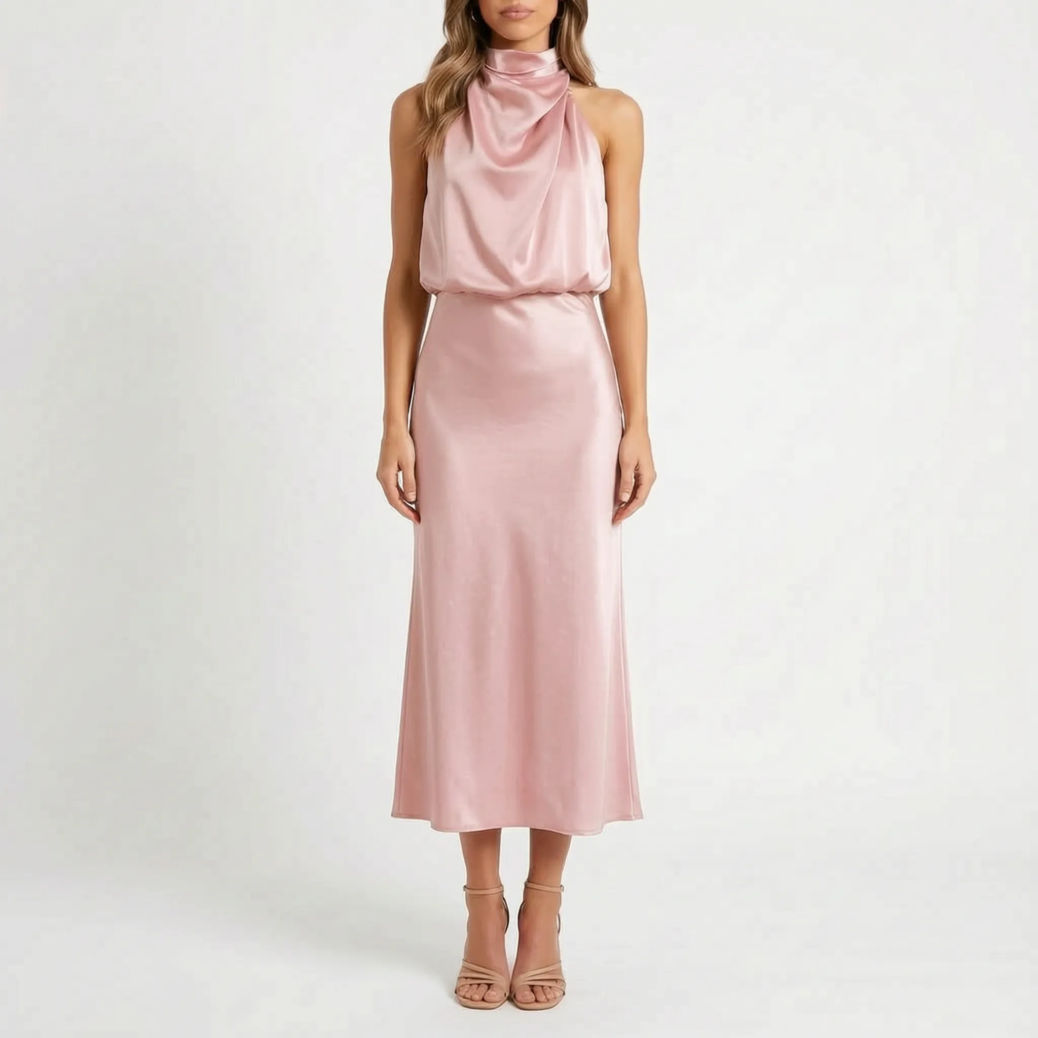 Luminia - Draped Halter Neck Midi Dress