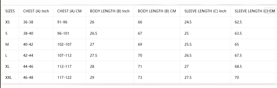 Size chart