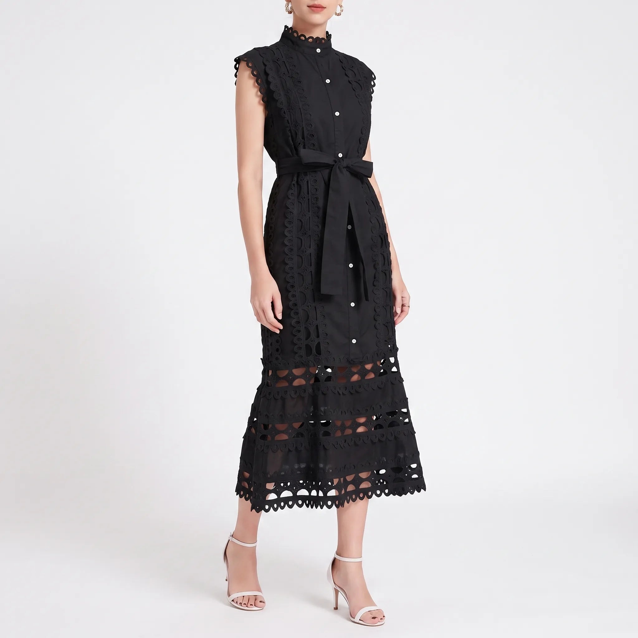 Noiria - Elegant Black Midi Dress
