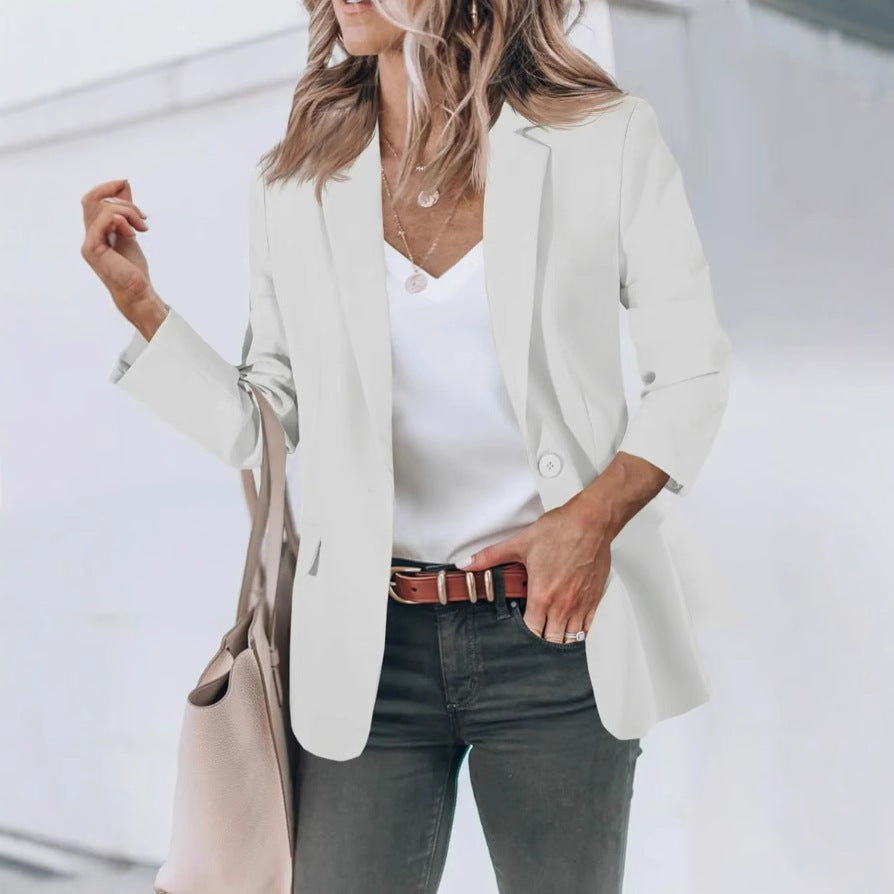 Women's Notch-Lapel Blazer- Button Front and Flap Pockets