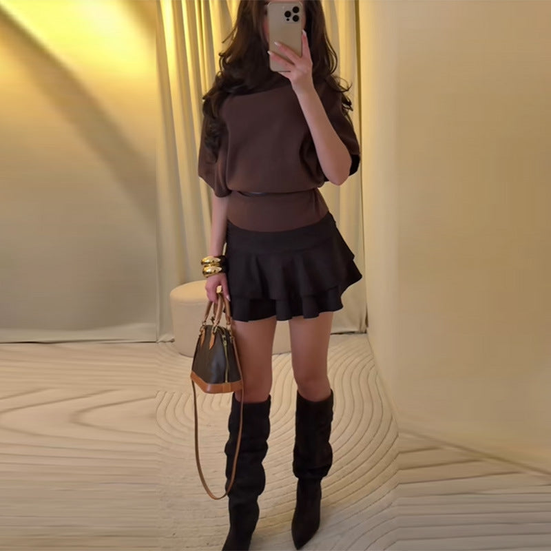Women's Two-Piece Trouser Set- Wide-Sleeve Top