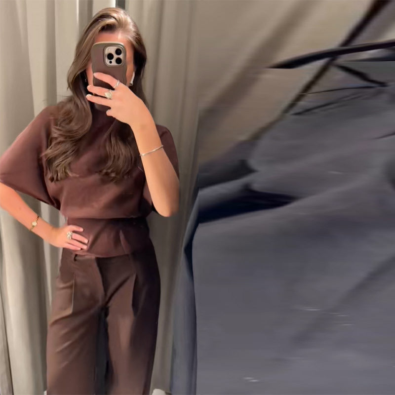 Women's Two-Piece Trouser Set- Wide-Sleeve Top