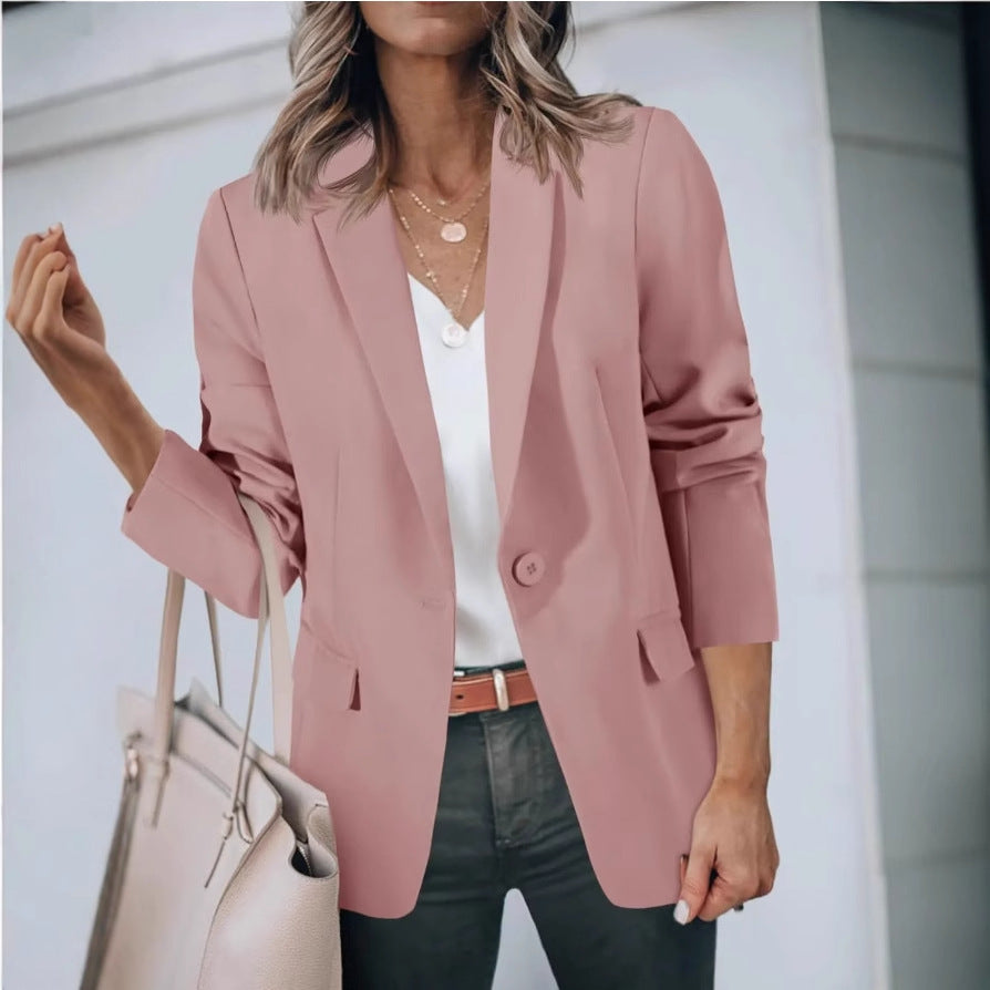 Women's Notch-Lapel Blazer- Button Front and Flap Pockets
