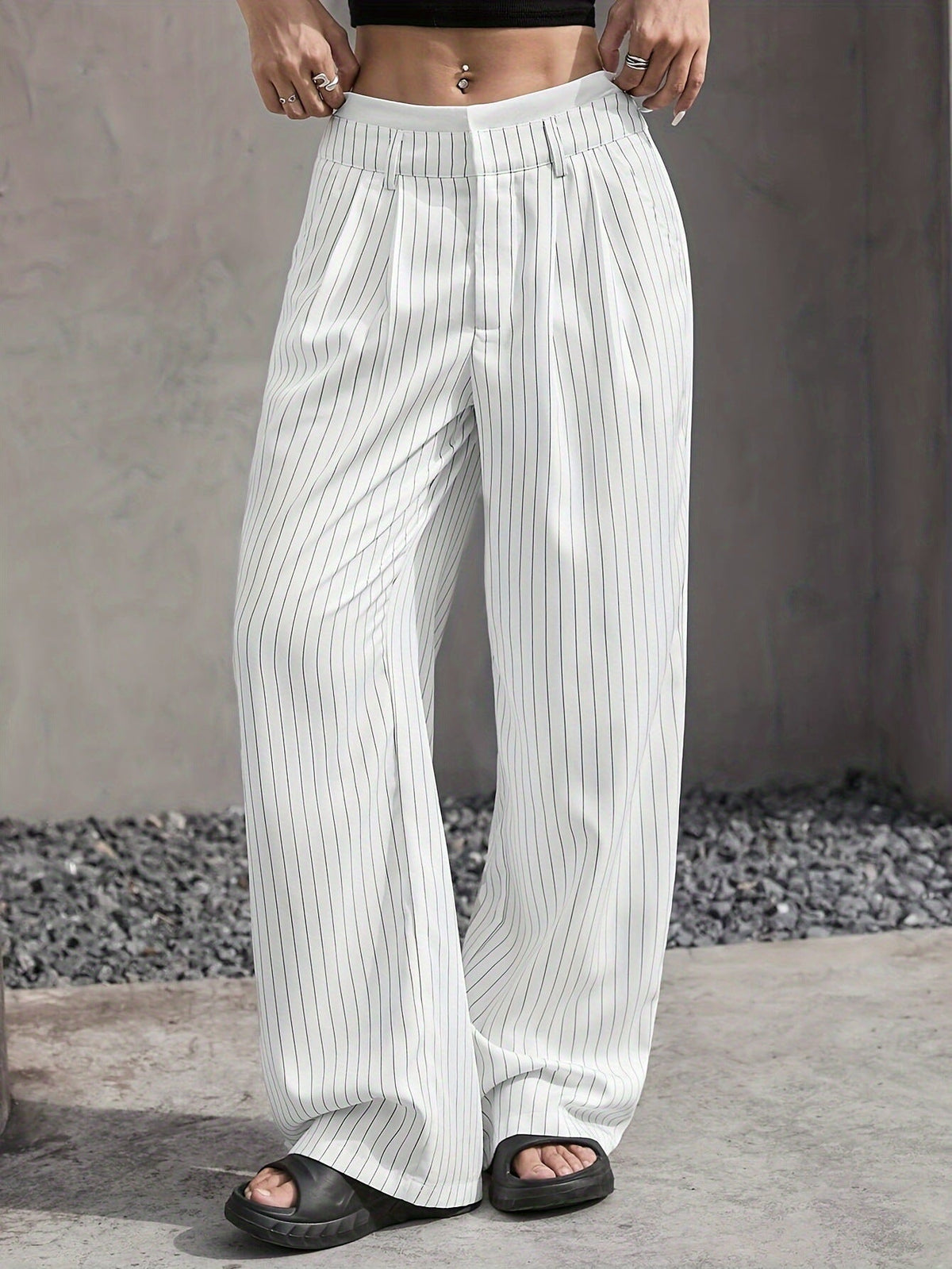 Women's Pinstripe Trousers- High Waist and Wide Leg