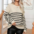 Women's Striped Cable-Knit Jumper- Shoulder Buttons