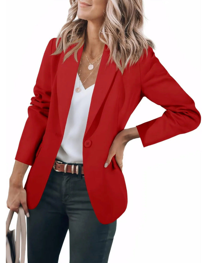 Women's Notch-Lapel Blazer- Button Front and Flap Pockets