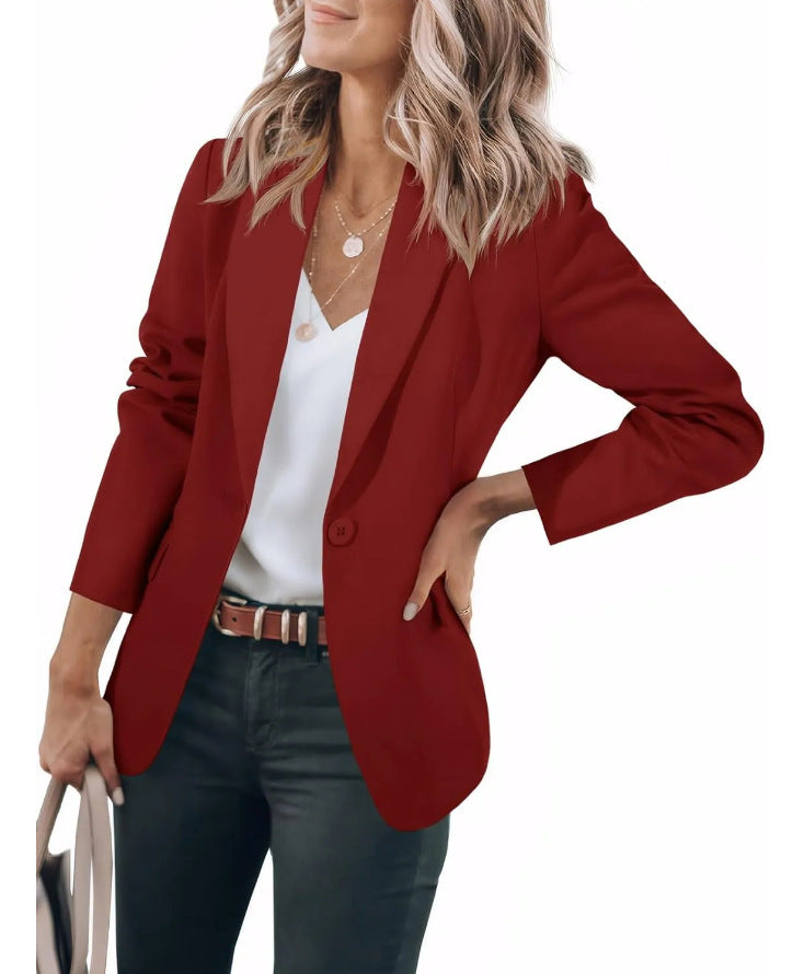 Women's Notch-Lapel Blazer- Button Front and Flap Pockets