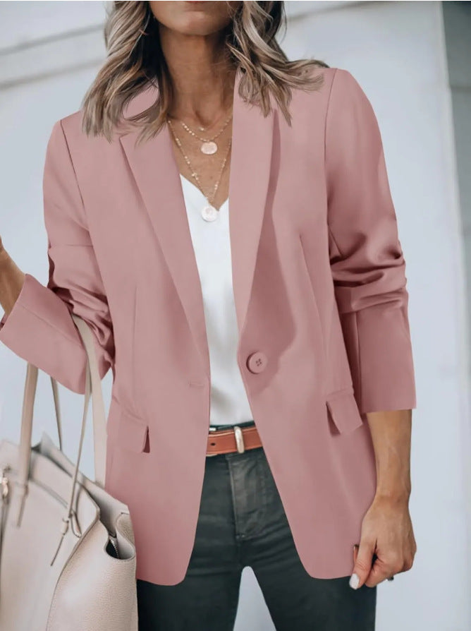 Women's Notch-Lapel Blazer- Button Front and Flap Pockets