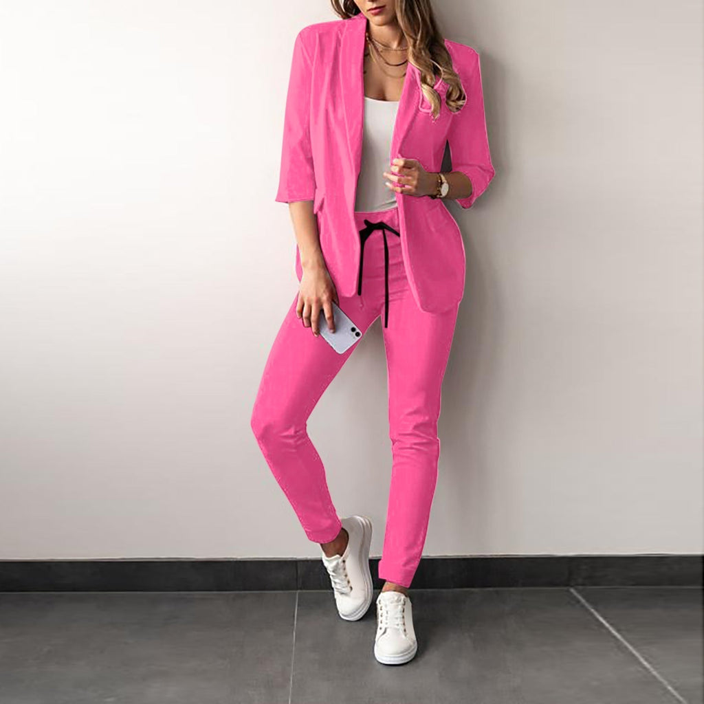 Women's Blazer and Trousers Set- Open-Front Jacket