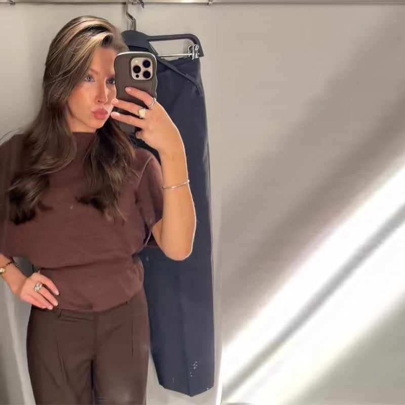 Women's Two-Piece Trouser Set- Wide-Sleeve Top