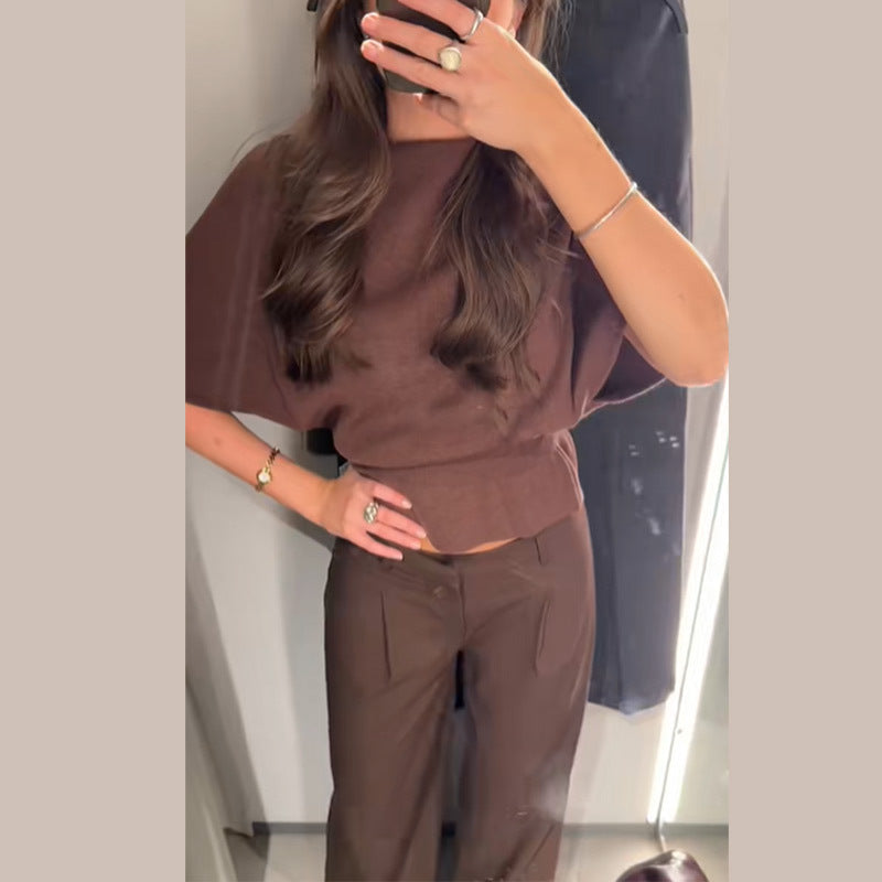 Women's Two-Piece Trouser Set- Wide-Sleeve Top