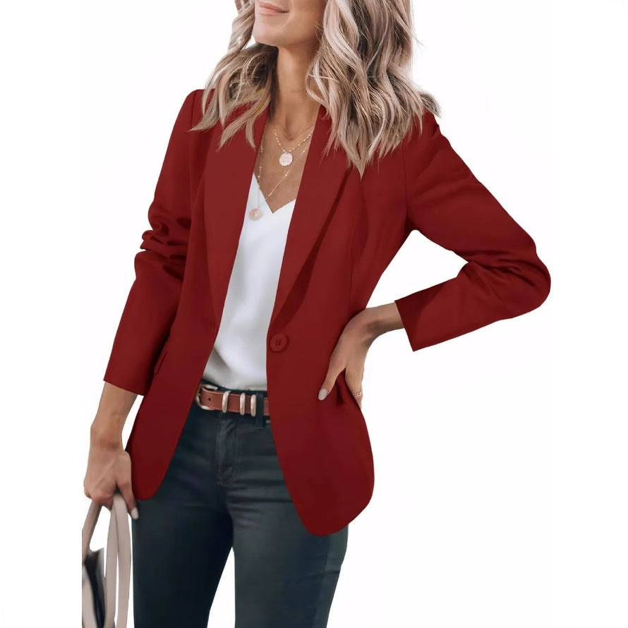 Women's Notch-Lapel Blazer- Button Front and Flap Pockets