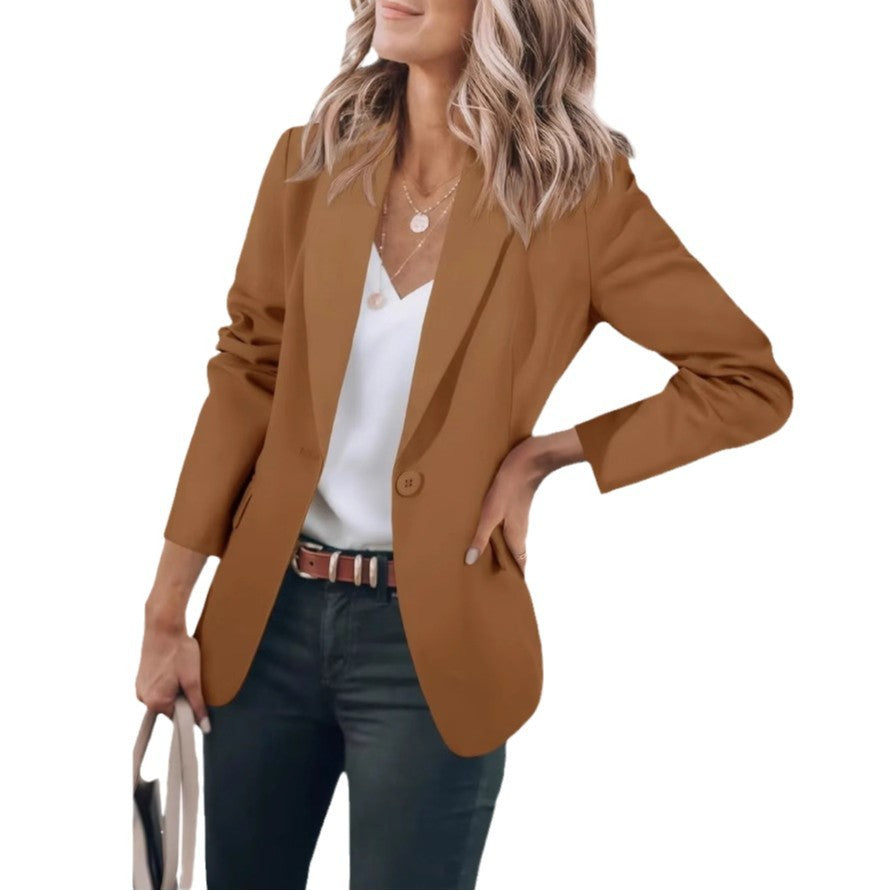 Women's Notch-Lapel Blazer- Button Front and Flap Pockets