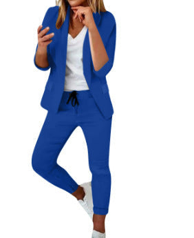 Women's Blazer and Trousers Set- Open-Front Jacket