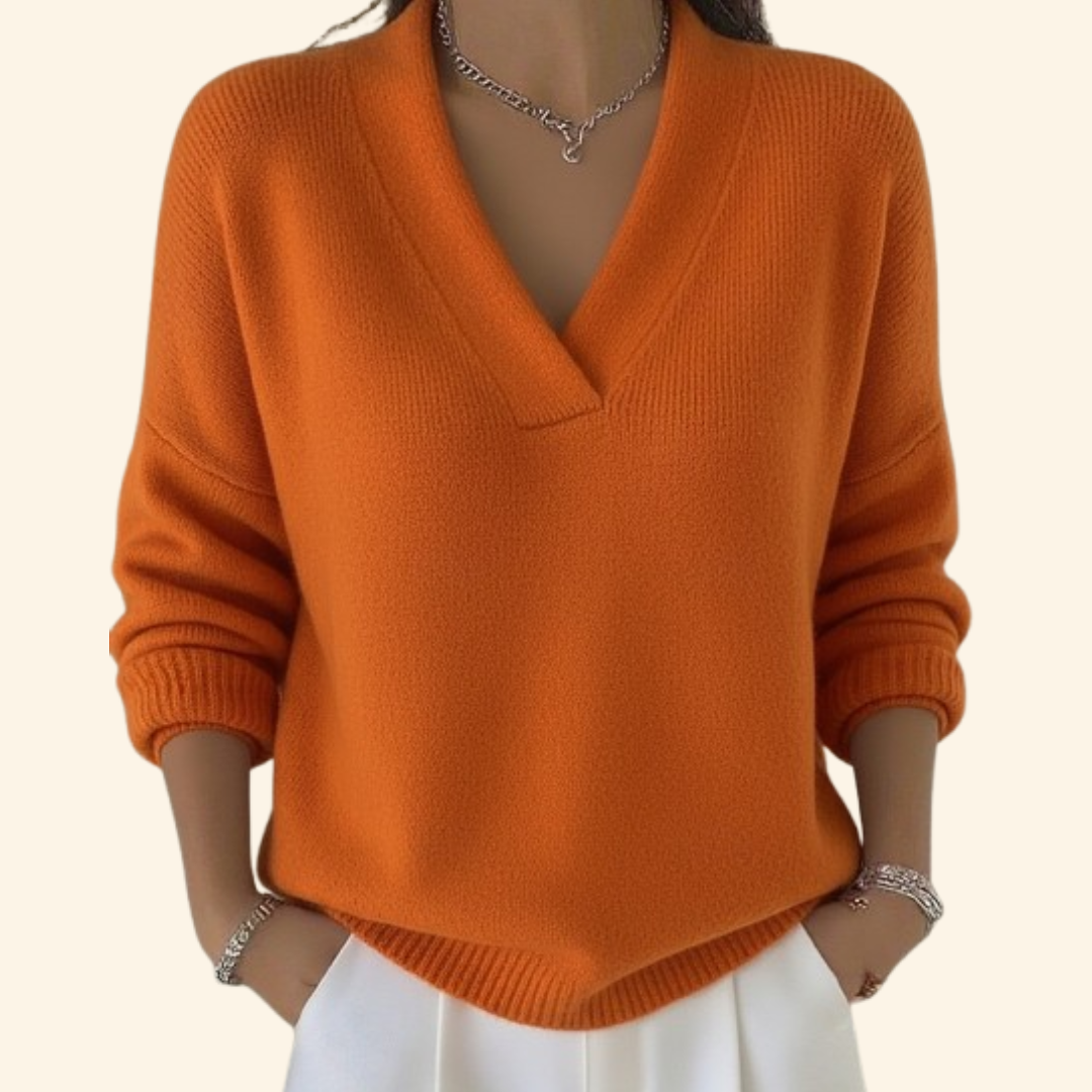 Women's V-Neck Jumper - Relaxed Long-Sleeve Knit