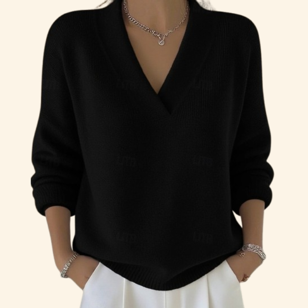 Women's V-Neck Jumper - Relaxed Long-Sleeve Knit