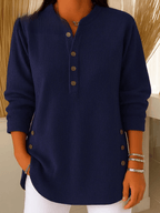 Women's Ribbed Tunic Top - Henley-Neck Long-Sleeve Shirt