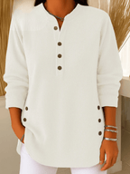 Women's Ribbed Tunic Top - Henley-Neck Long-Sleeve Shirt