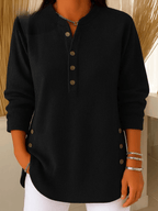 Women's Ribbed Tunic Top - Henley-Neck Long-Sleeve Shirt