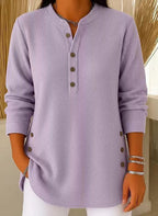 Women's Ribbed Tunic Top - Henley-Neck Long-Sleeve Shirt
