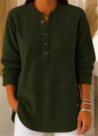 Women's Ribbed Tunic Top - Henley-Neck Long-Sleeve Shirt
