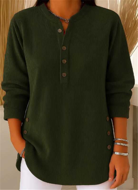 Women's Ribbed Tunic Top - Henley-Neck Long-Sleeve Shirt