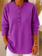 Women's Ribbed Tunic Top - Henley-Neck Long-Sleeve Shirt