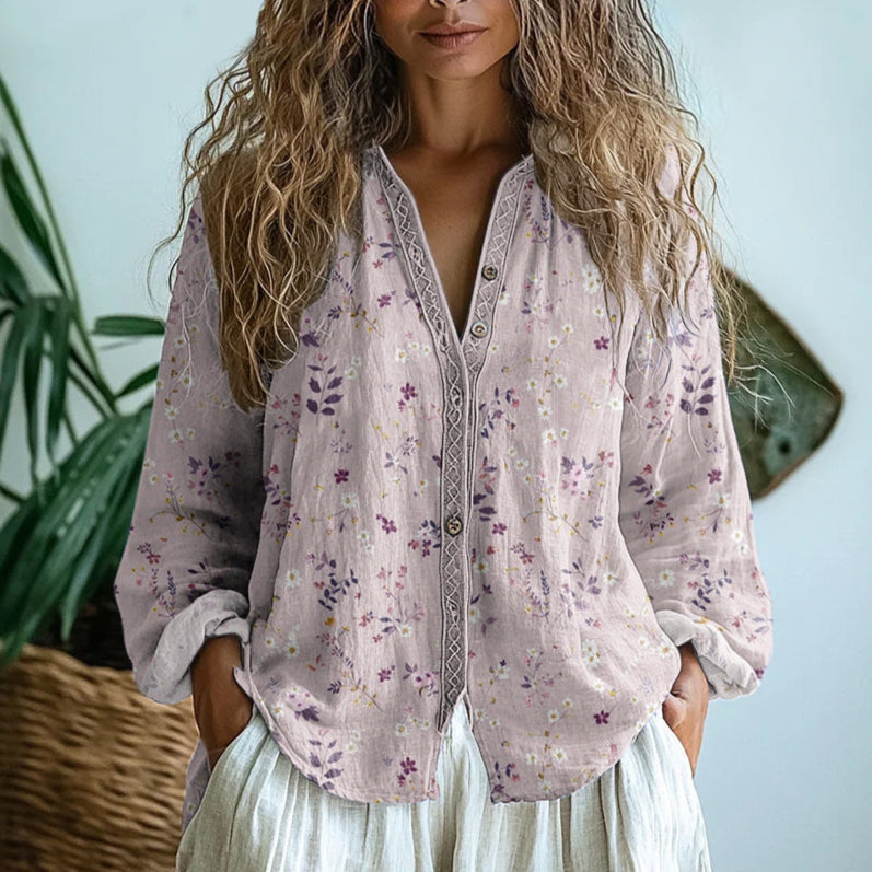 Brianna | Vintage Leaf Print Button Shirt