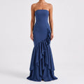 Rufflira - Strapless Asymmetrical Ruffle Maxi Dress