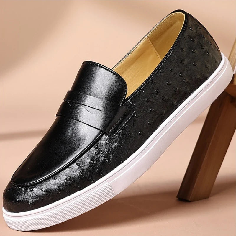 Men's Penny Loafers- Textured Panels and Contrast Sole