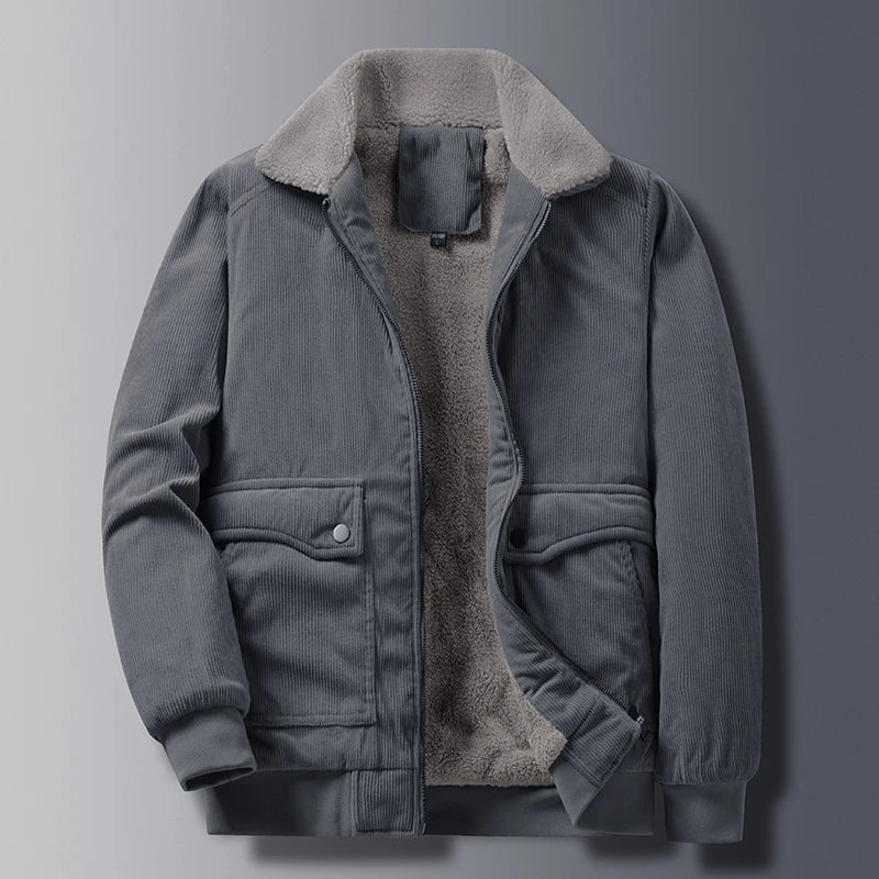 Men's Fleece-Lined Corduroy Jacket- Zip Front