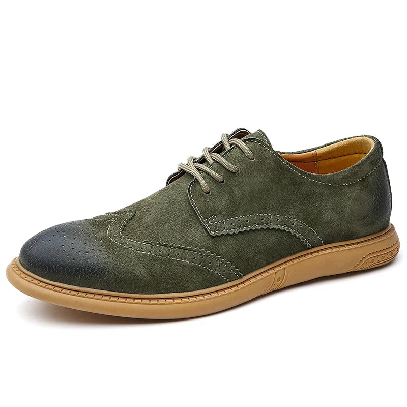 Men's Derby Shoes- Suede-Look Wingtip Lace-Ups