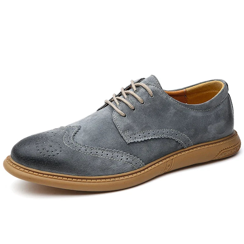 Men's Derby Shoes- Suede-Look Wingtip Lace-Ups
