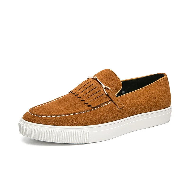 Men's Penny Loafers- Suede-Look Upper and White Sole