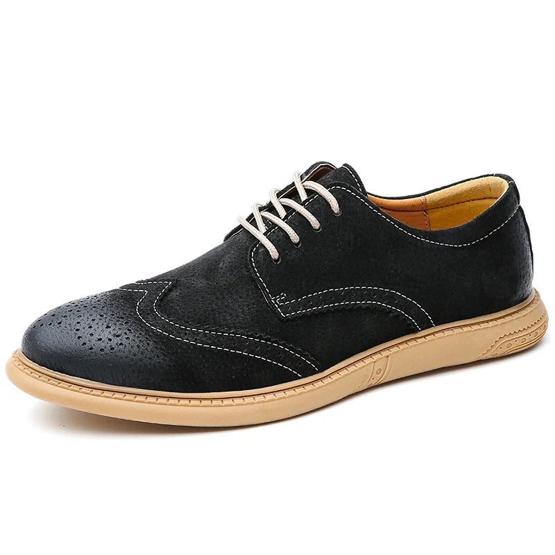 Men's Derby Shoes- Suede-Look Wingtip Lace-Ups