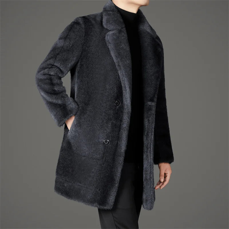 Men's Faux Fur Coat - Lapel Collar Winter Outerwear