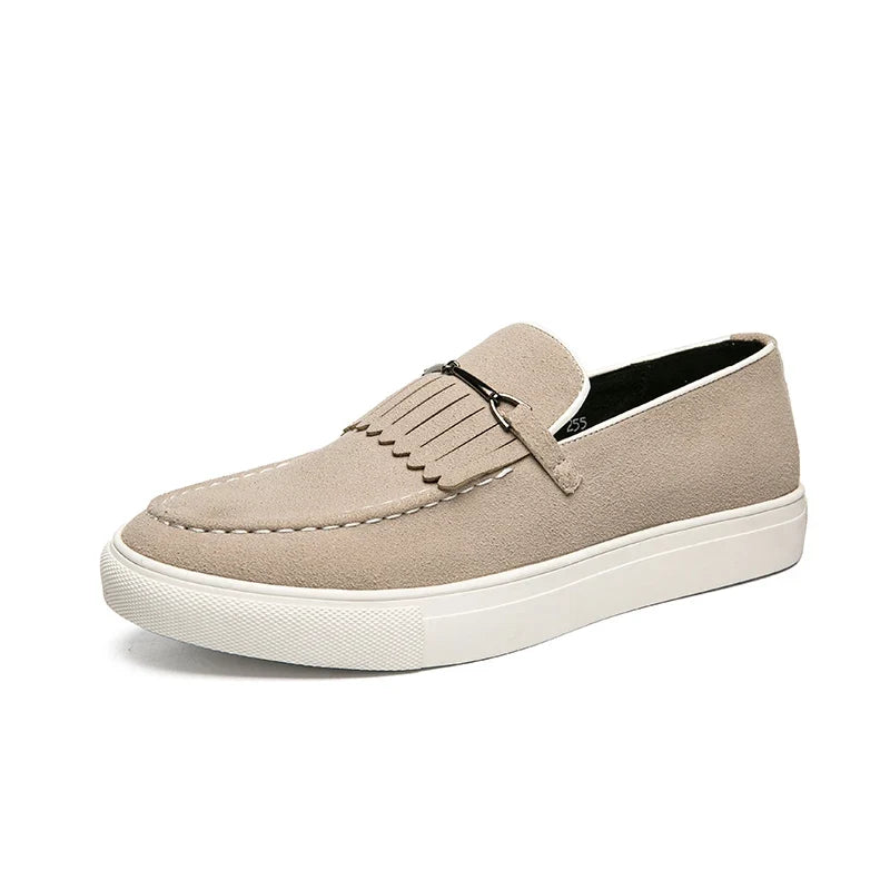 Men's Penny Loafers- Suede-Look Upper and White Sole